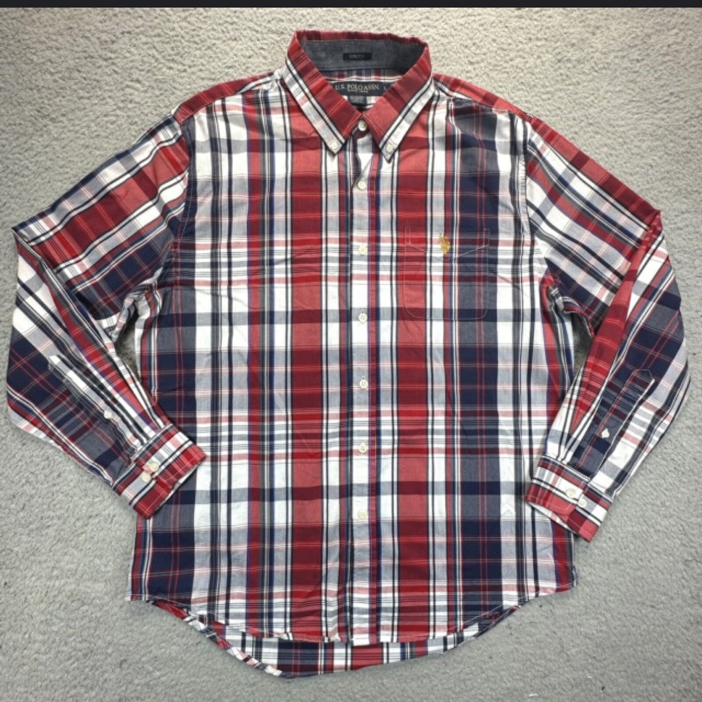Polo Association Active Stretch Size Small Red Grey and Blue Plaid BNWT